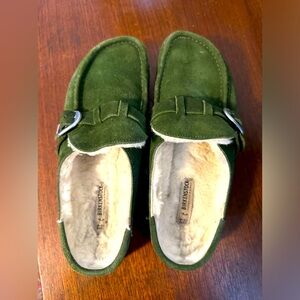 Birkenstock green suede clogs